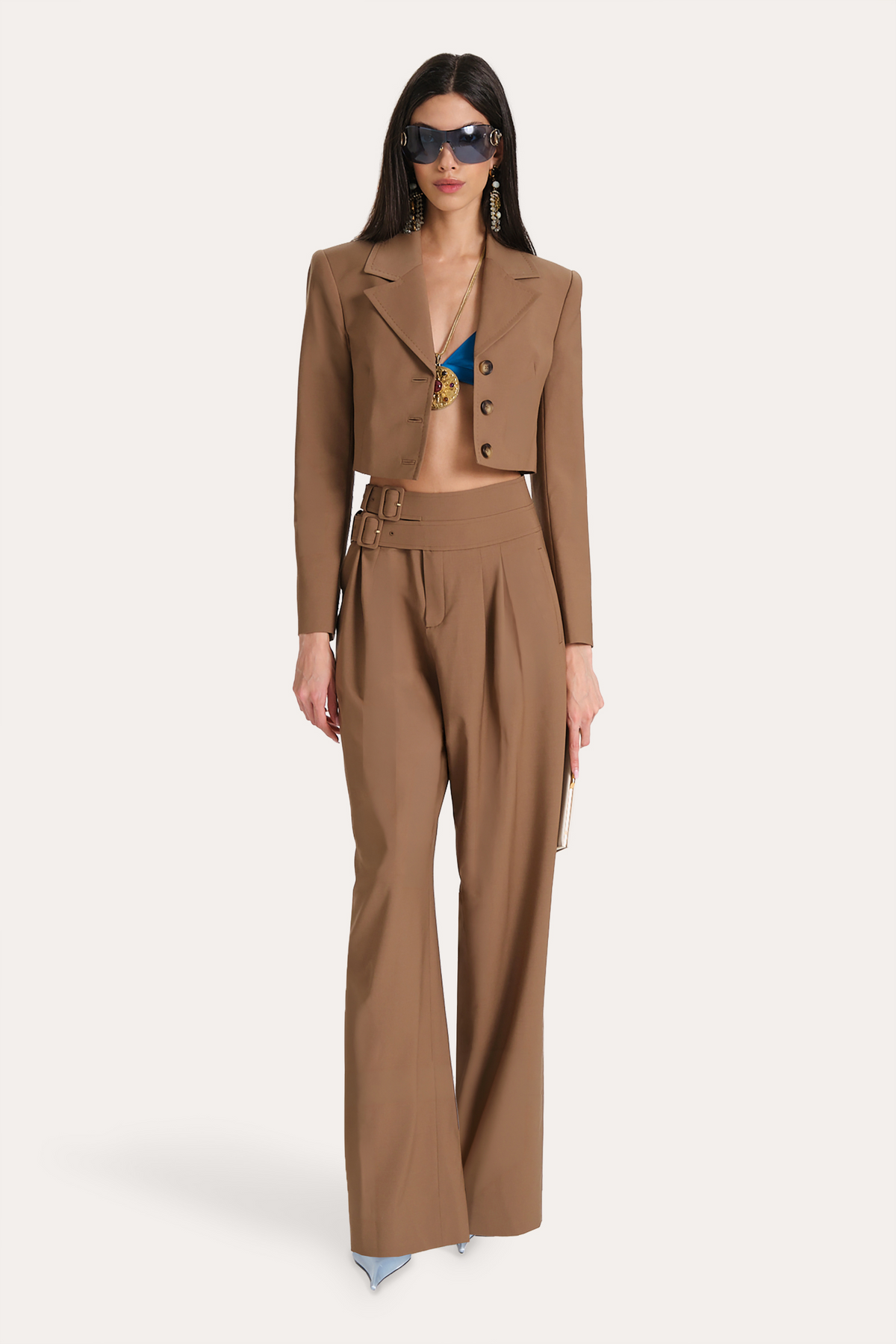 Elie Tahari Sierra Tropical Wool Double Buckle Pants