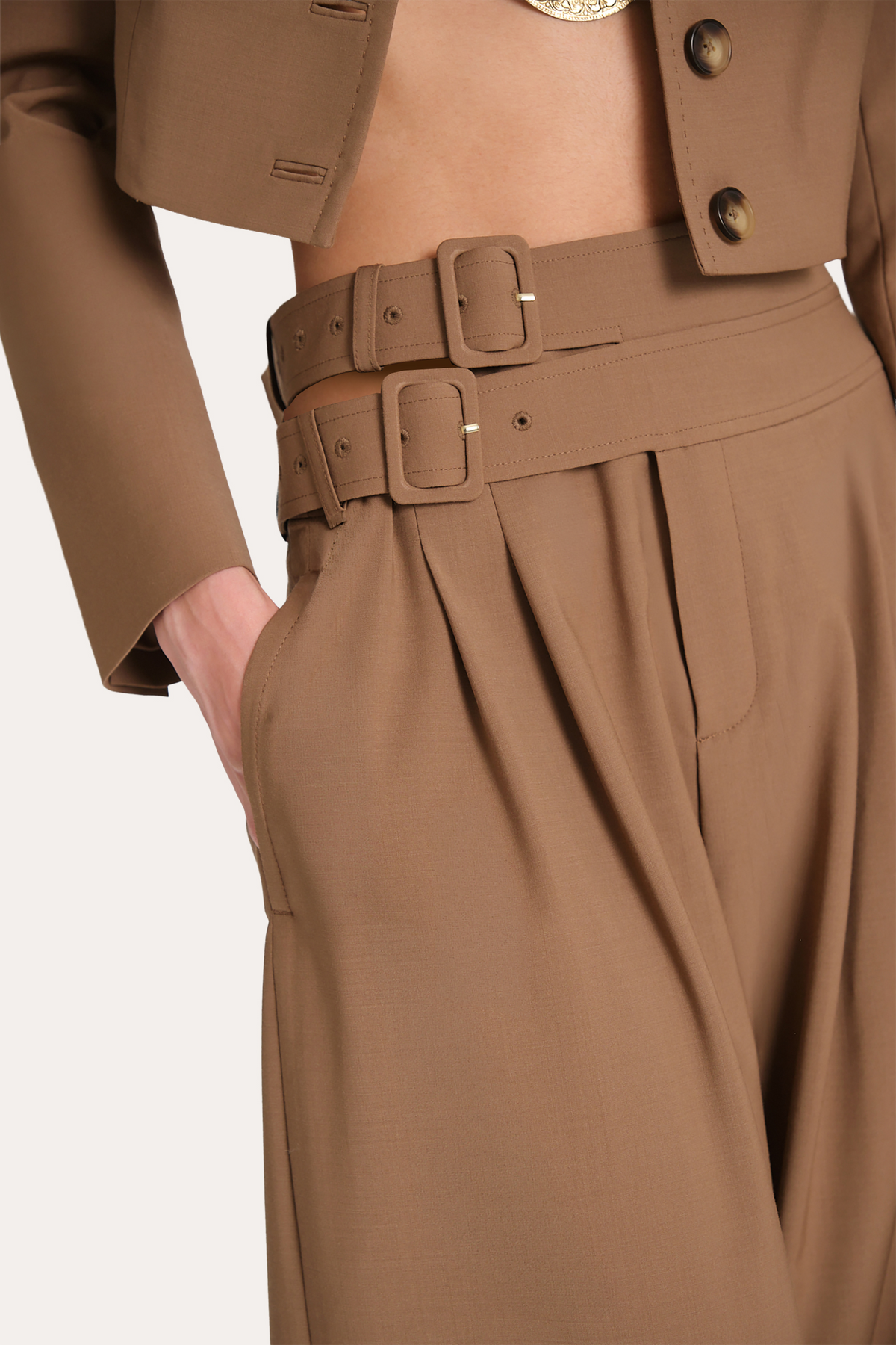 Elie Tahari Sierra Tropical Wool Double Buckle Pants
