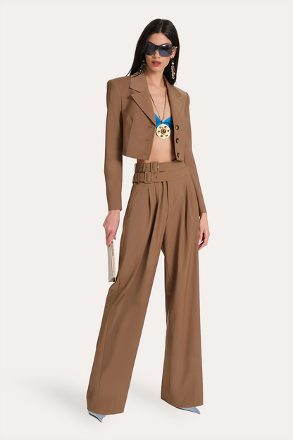 Elie Tahari Sierra Tropical Wool Double Buckle Pants