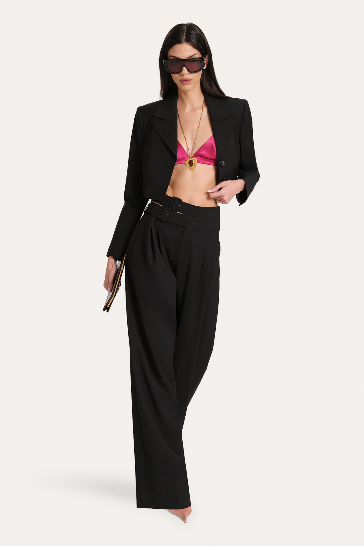 Elie Tahari Sierra Tropical Wool Double Buckle Pants