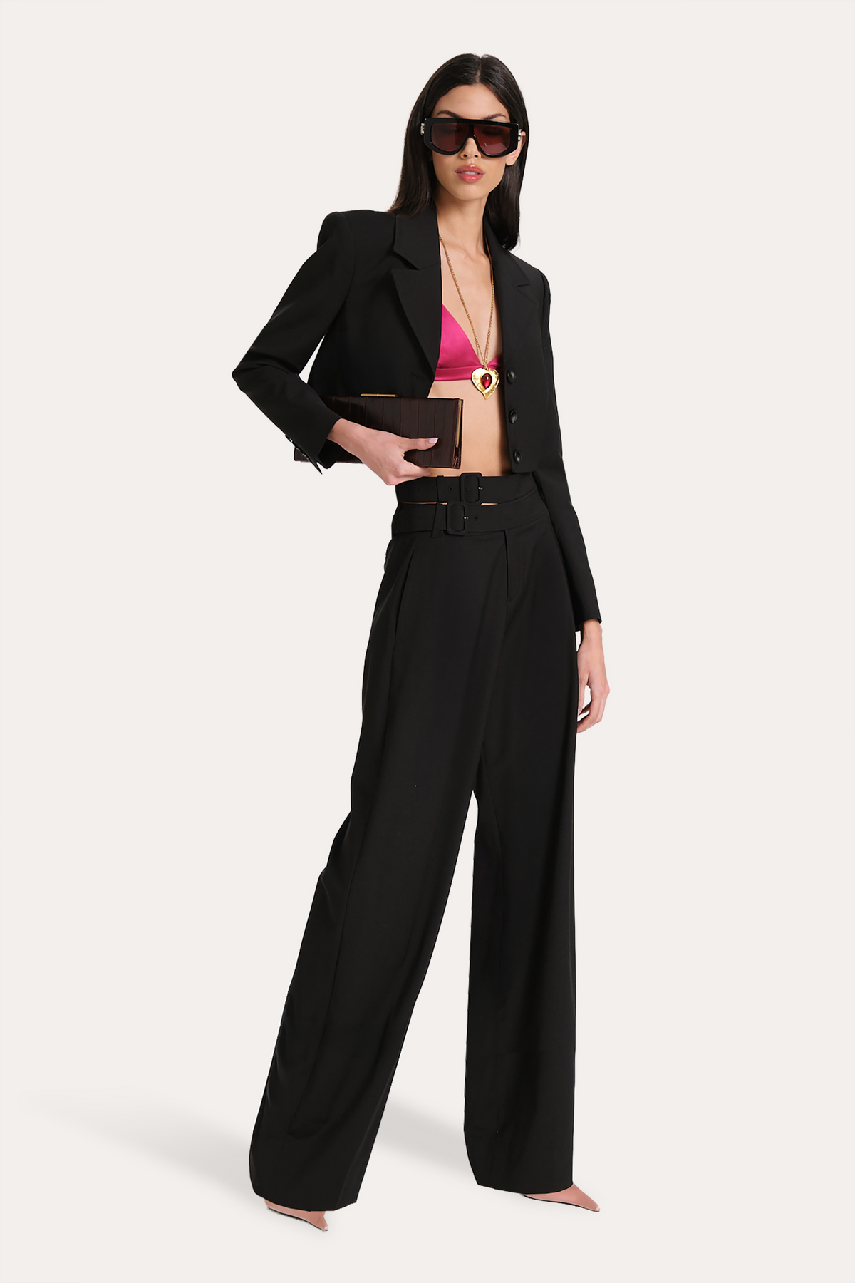 Elie Tahari Sierra Tropical Wool Double Buckle Pants