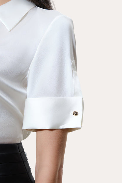 Elie Tahari Sylvie Silk Charmeuse Short Sleeve Shirt