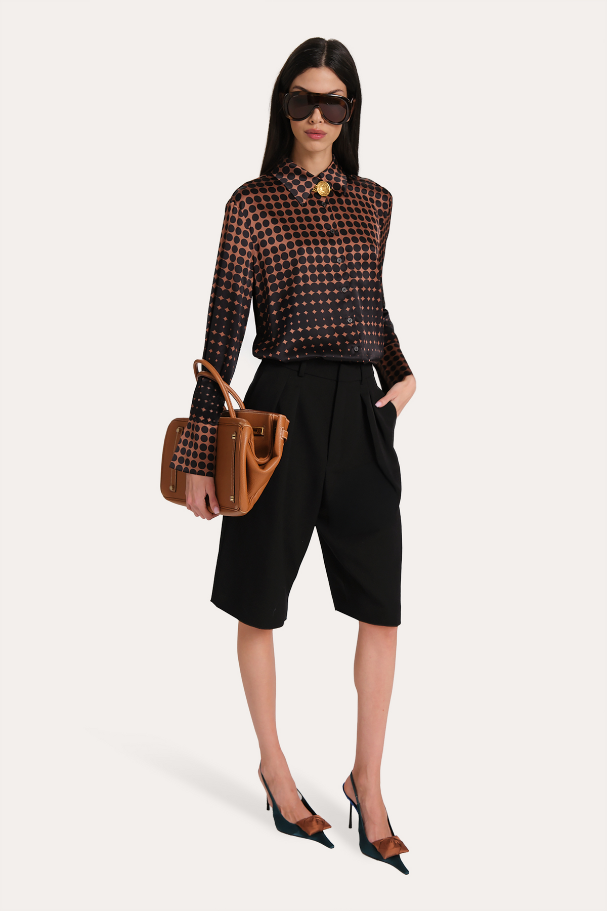 Elie Tahari Morgan Silk Charmeuse Dot Shirt