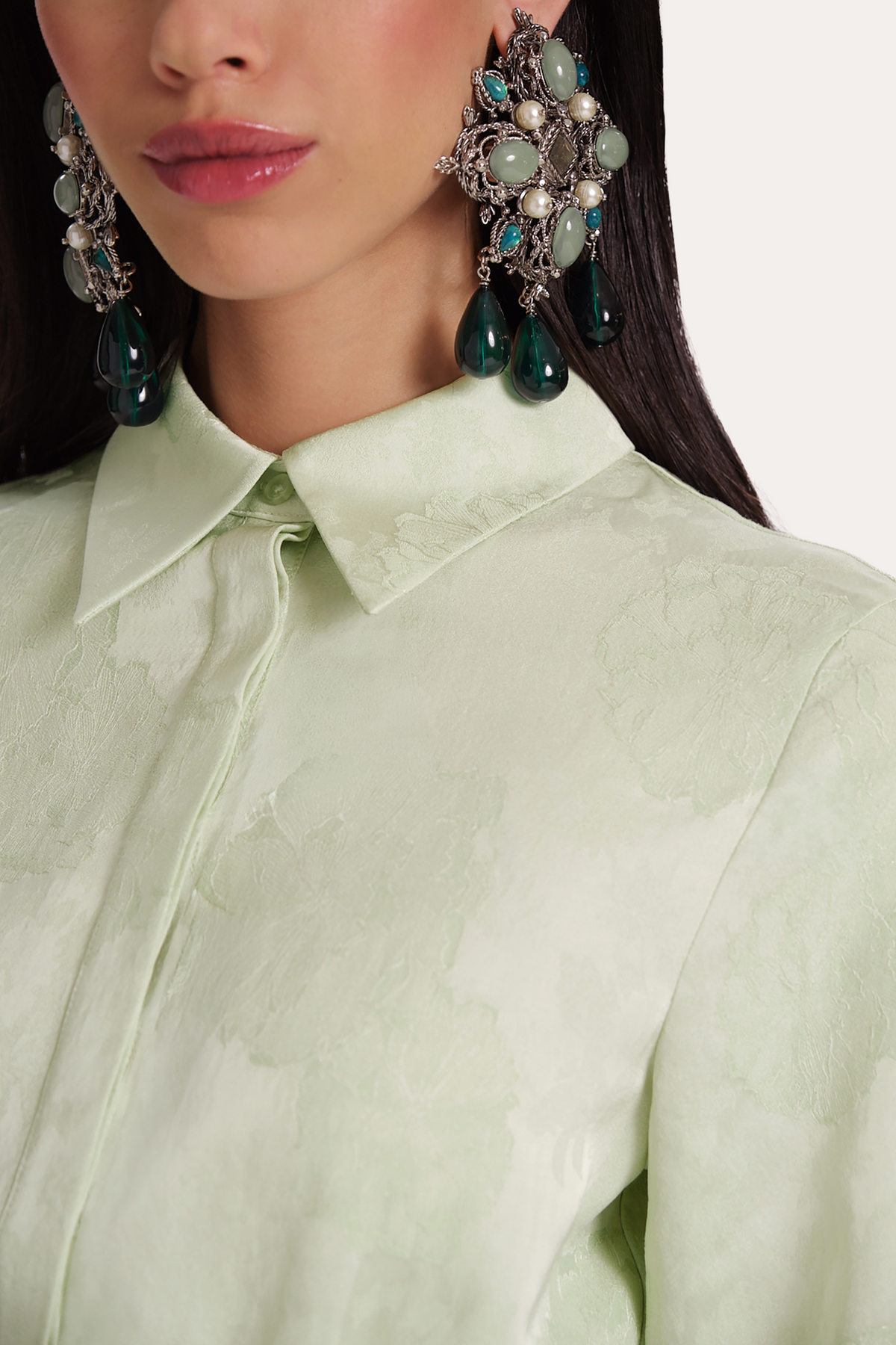 Elie Tahari Savannah Satin Jacquard Corset Shirt