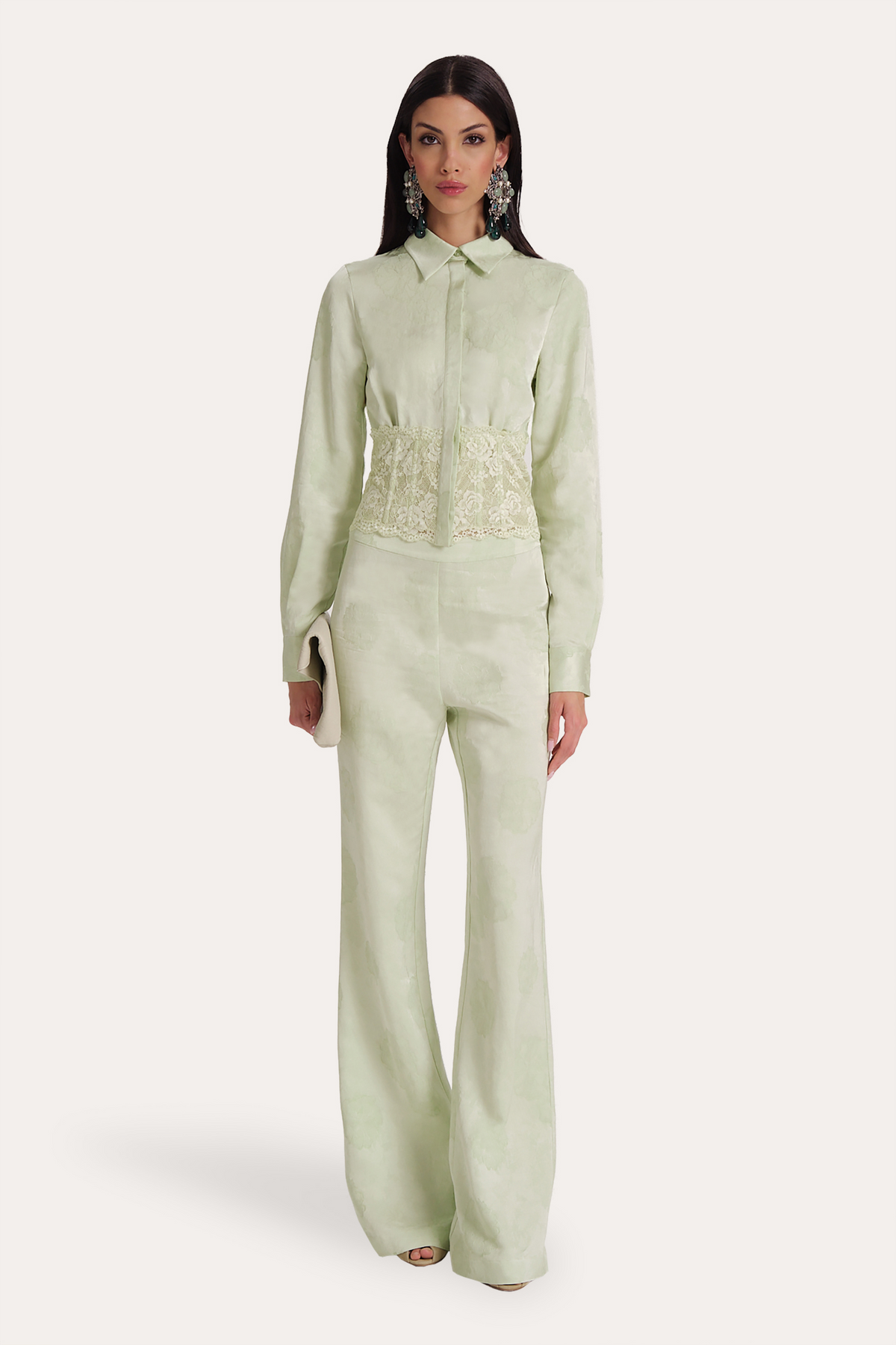 Elie Tahari Savannah Satin Jacquard Corset Shirt