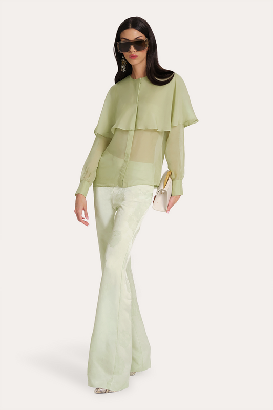 Elie Tahari Sage Silk Chiffon Cape Blouse