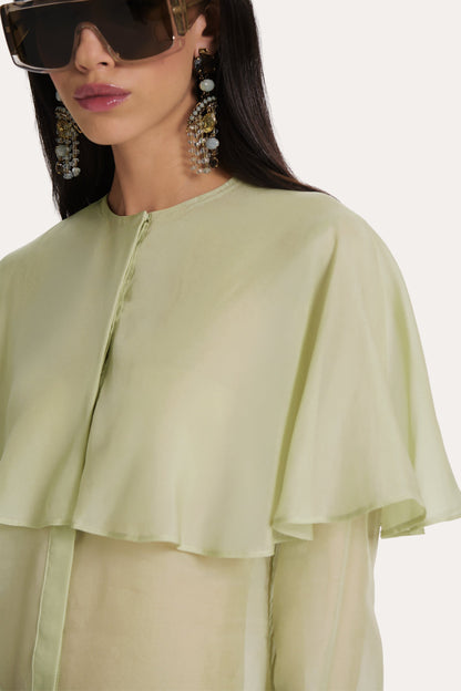 Elie Tahari Sage Silk Chiffon Cape Blouse