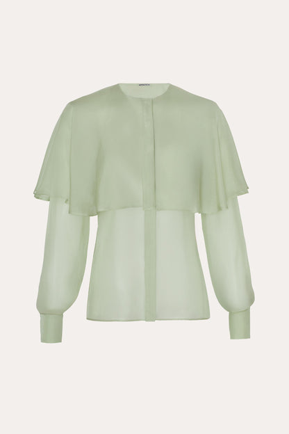 Elie Tahari Sage Silk Chiffon Cape Blouse