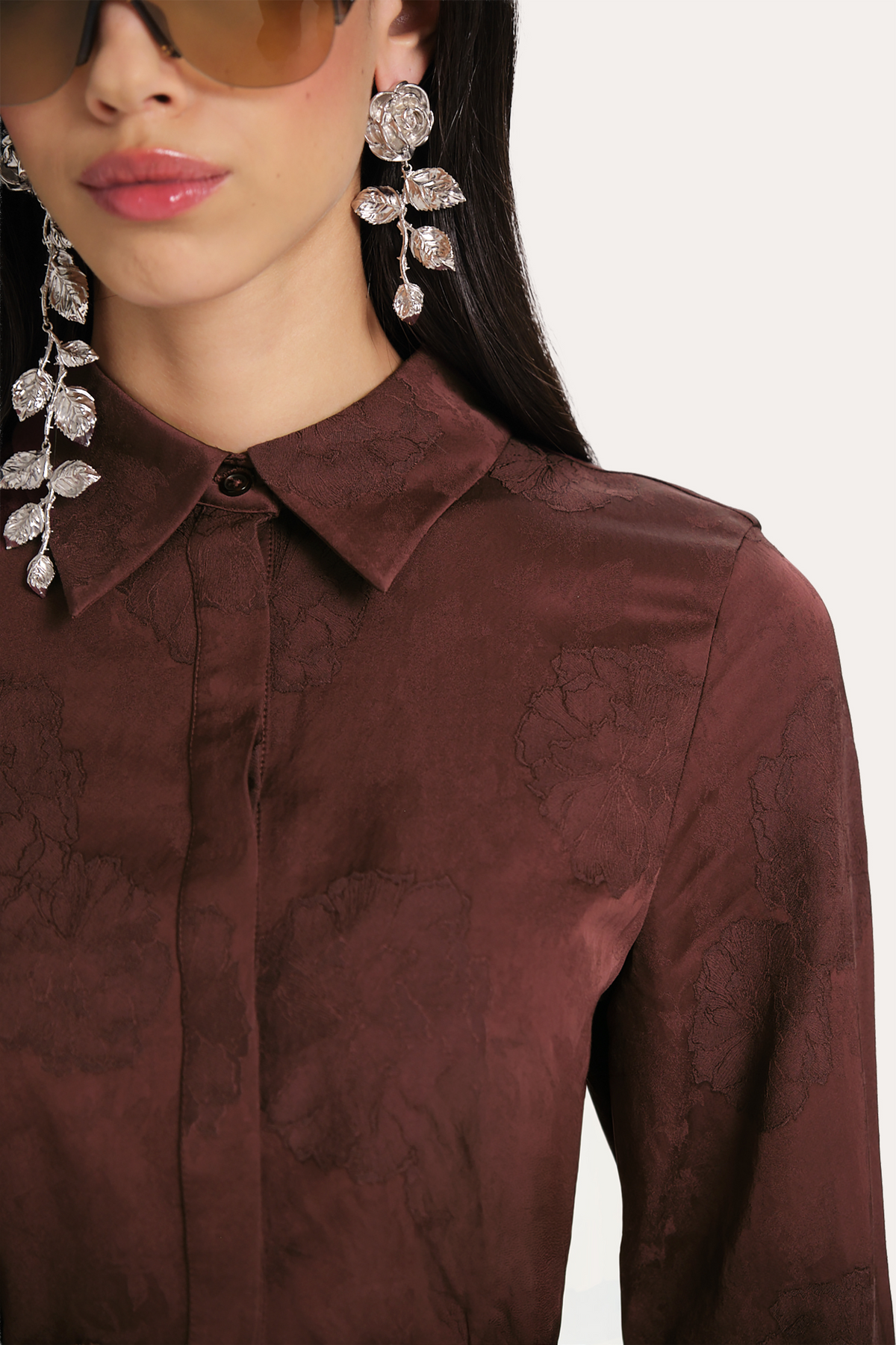Elie Tahari Savannah Satin Jacquard Corset Shirt