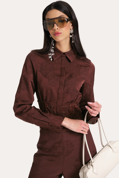 Elie Tahari Savannah Satin Jacquard Corset Shirt