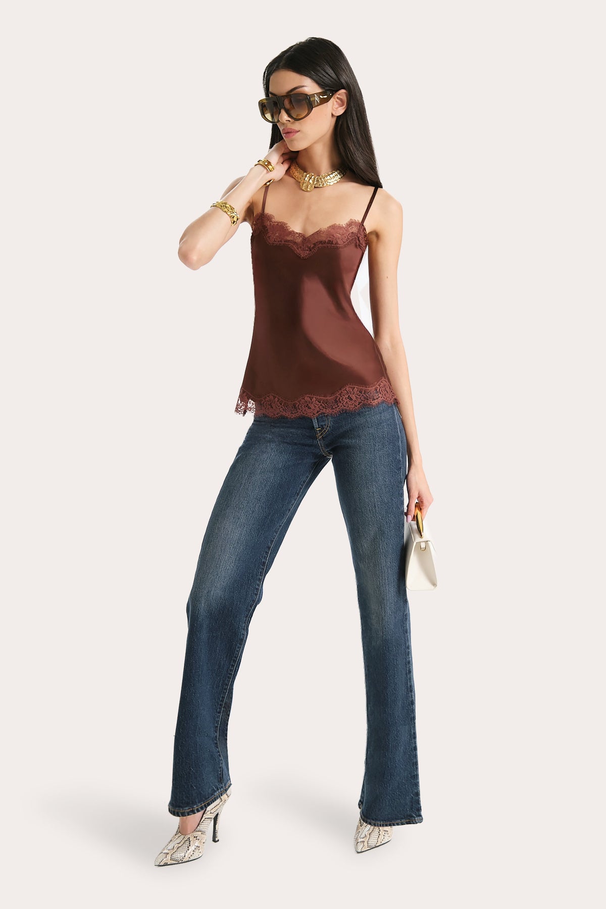 Elie Tahari Brooke Silk Charmeuse Lace Trim Cami