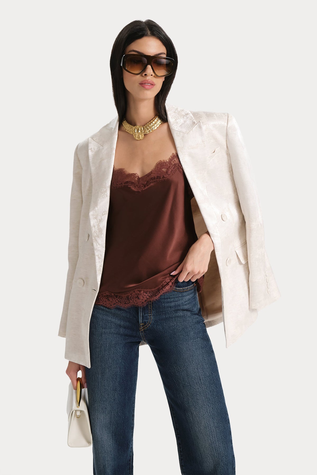 Elie Tahari Brooke Silk Charmeuse Lace Trim Cami