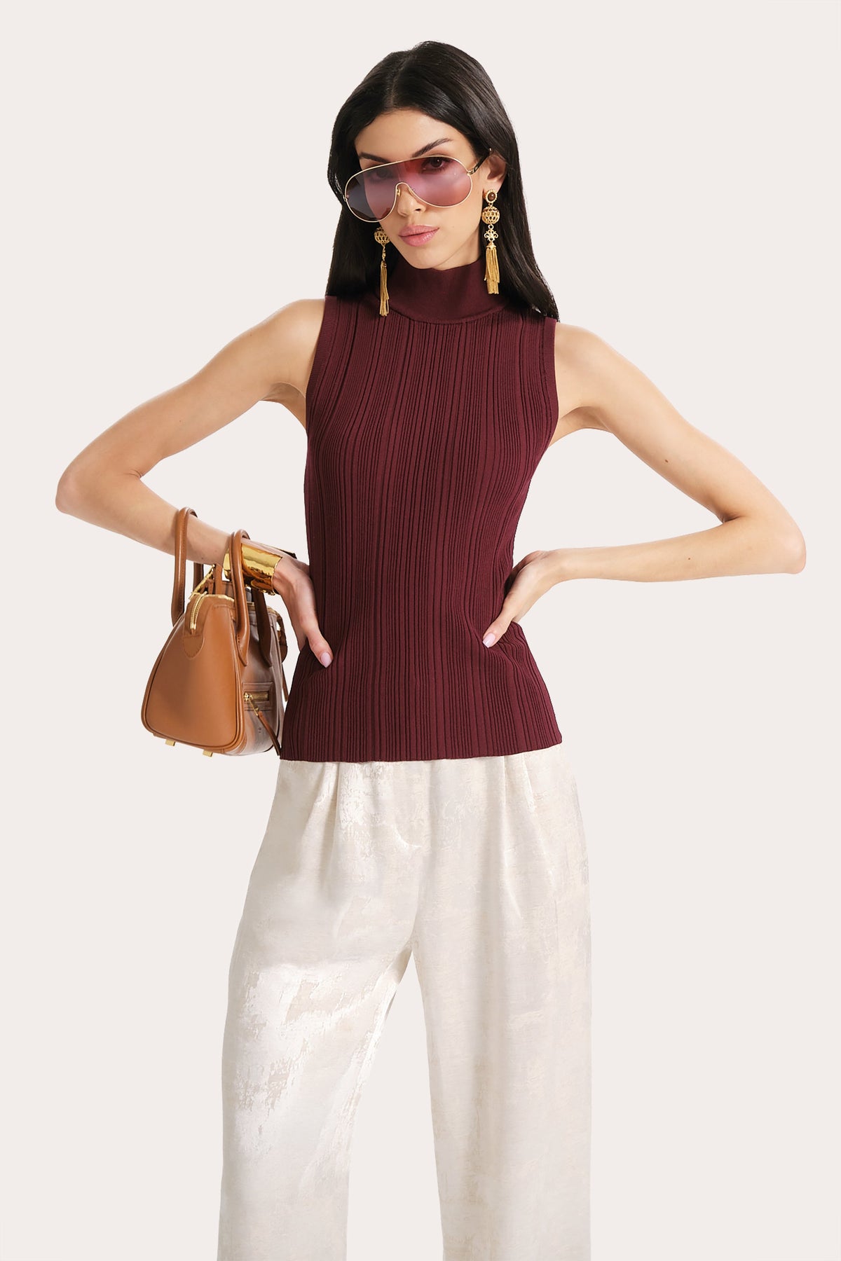 Elie Tahari Azura Ribbed Sleeveless Mock Neck
