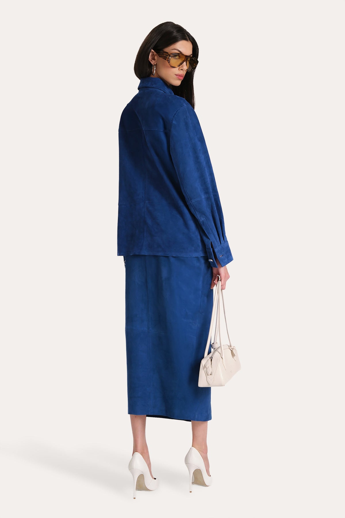 Elie Tahari Althea Suede Midi Skirt