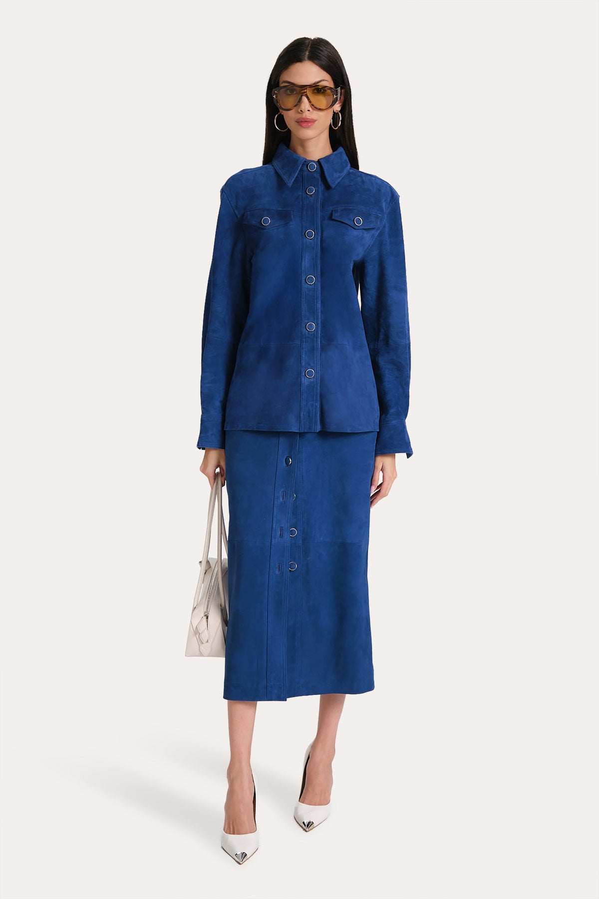 Elie Tahari Althea Suede Midi Skirt