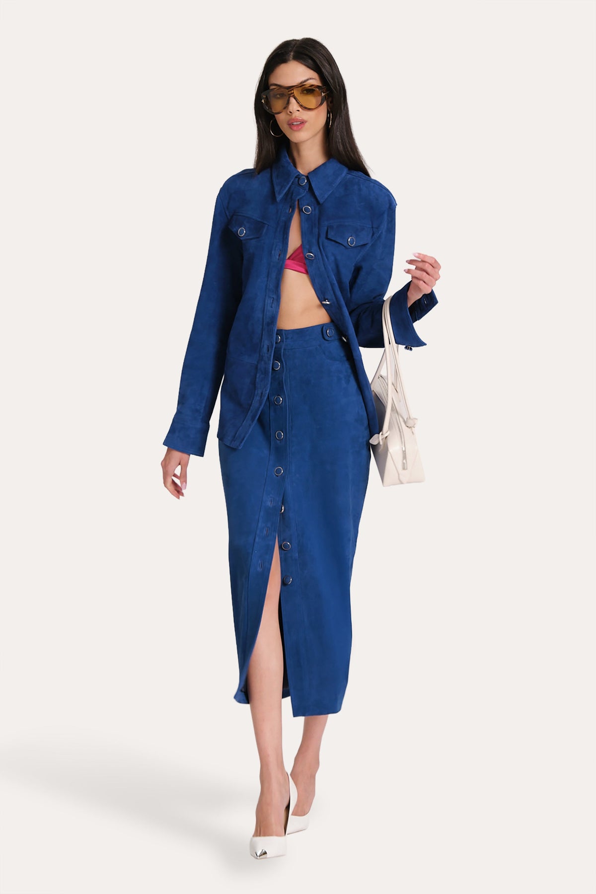 Elie Tahari Althea Suede Midi Skirt