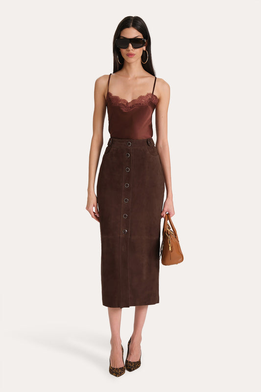 Elie Tahari Althea Suede Midi Skirt