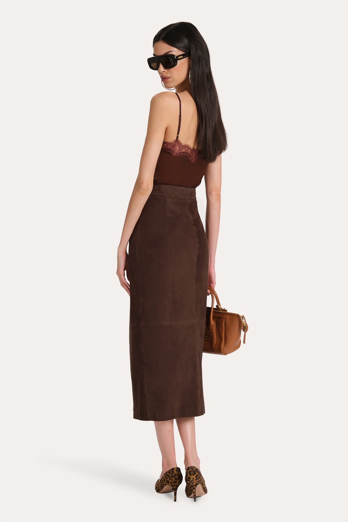 Elie Tahari Althea Suede Midi Skirt