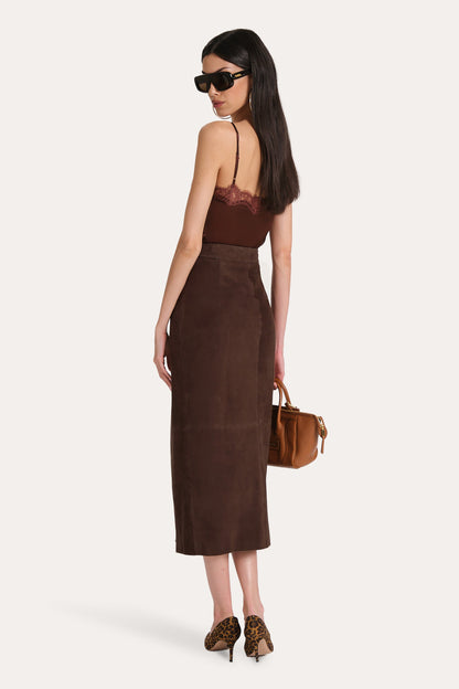 Elie Tahari Althea Suede Midi Skirt