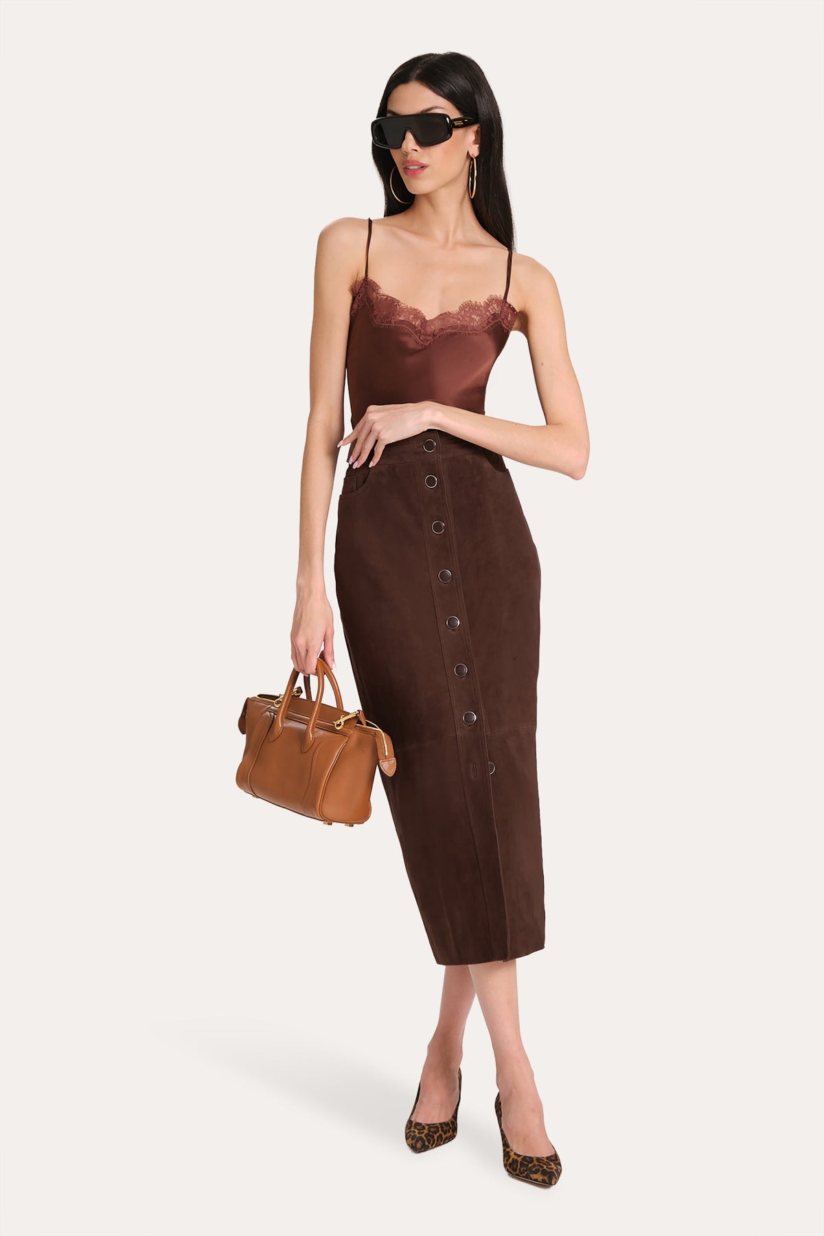 Elie Tahari Althea Suede Midi Skirt