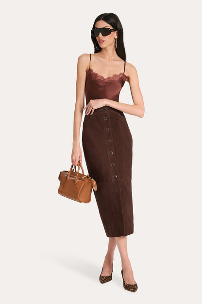 Elie Tahari Althea Suede Midi Skirt