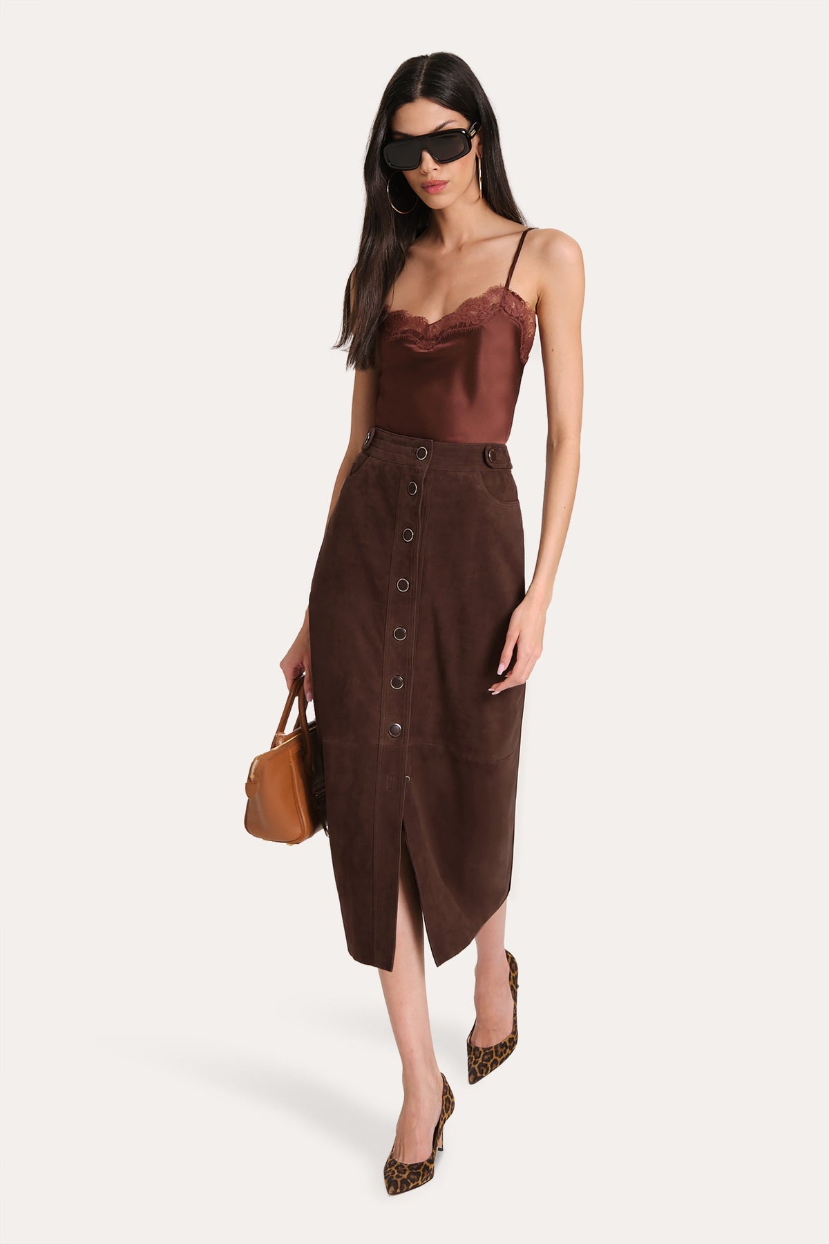 Elie Tahari Althea Suede Midi Skirt