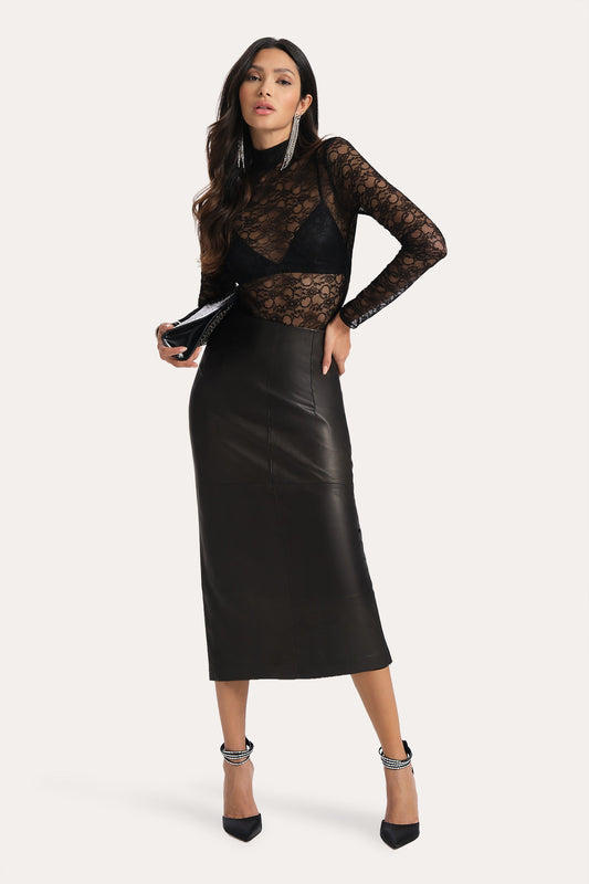 Elie Tahari Brooklyn Lamb Leather Midi Skirt