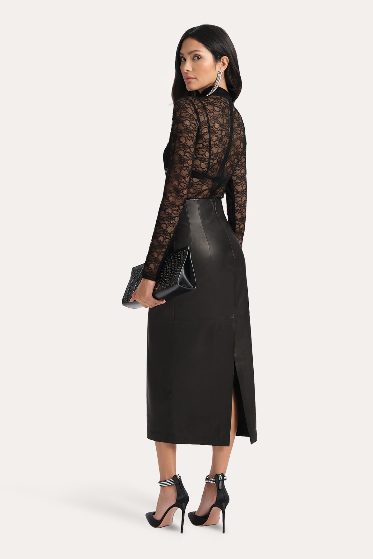 Elie Tahari Brooklyn Lamb Leather Midi Skirt