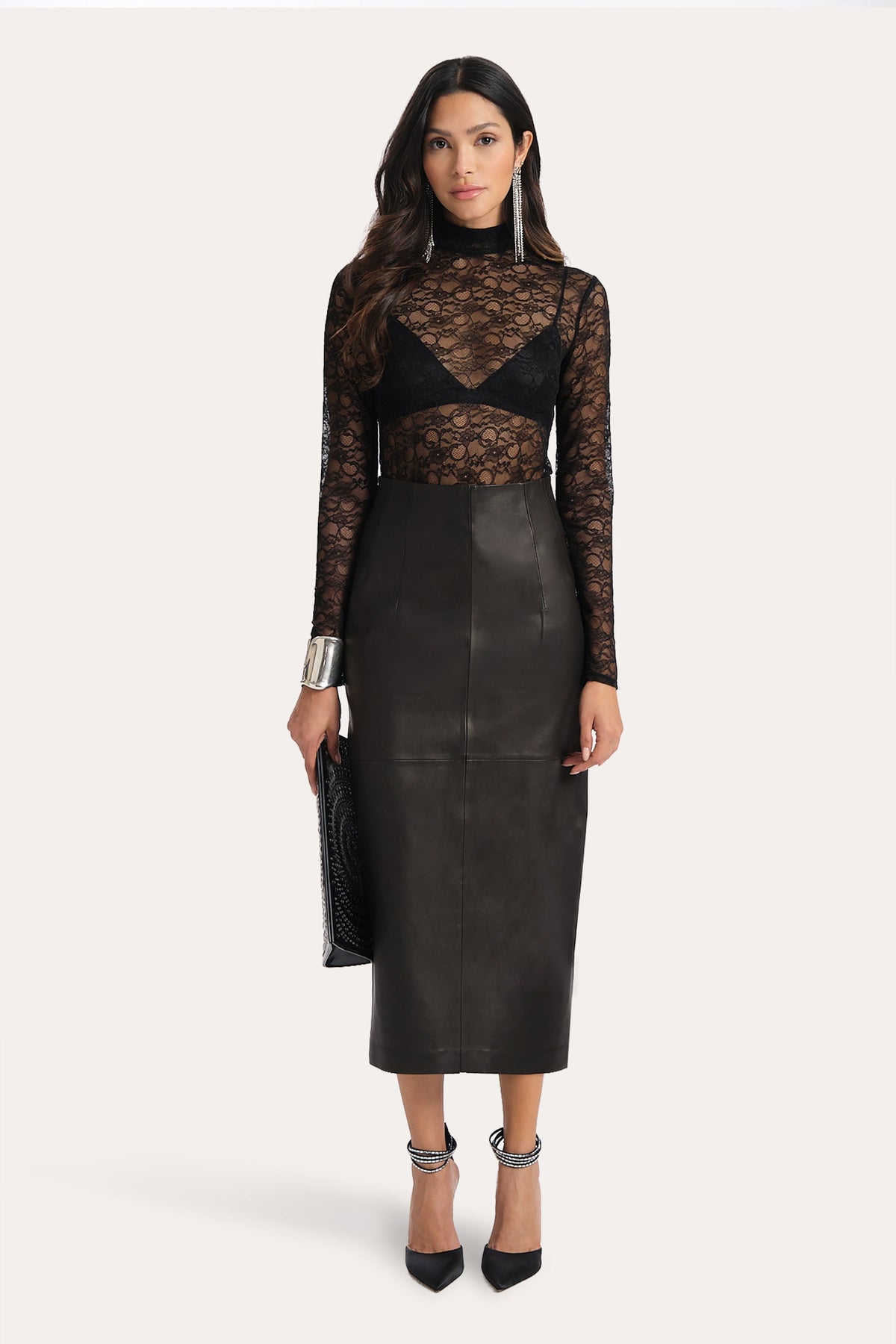 Elie Tahari Brooklyn Lamb Leather Midi Skirt