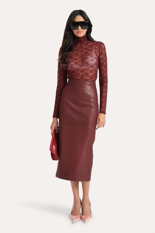 Elie Tahari Brooklyn Lamb Leather Midi Skirt