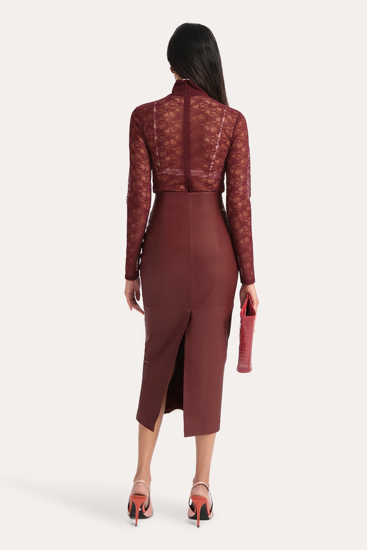 Elie Tahari Brooklyn Lamb Leather Midi Skirt