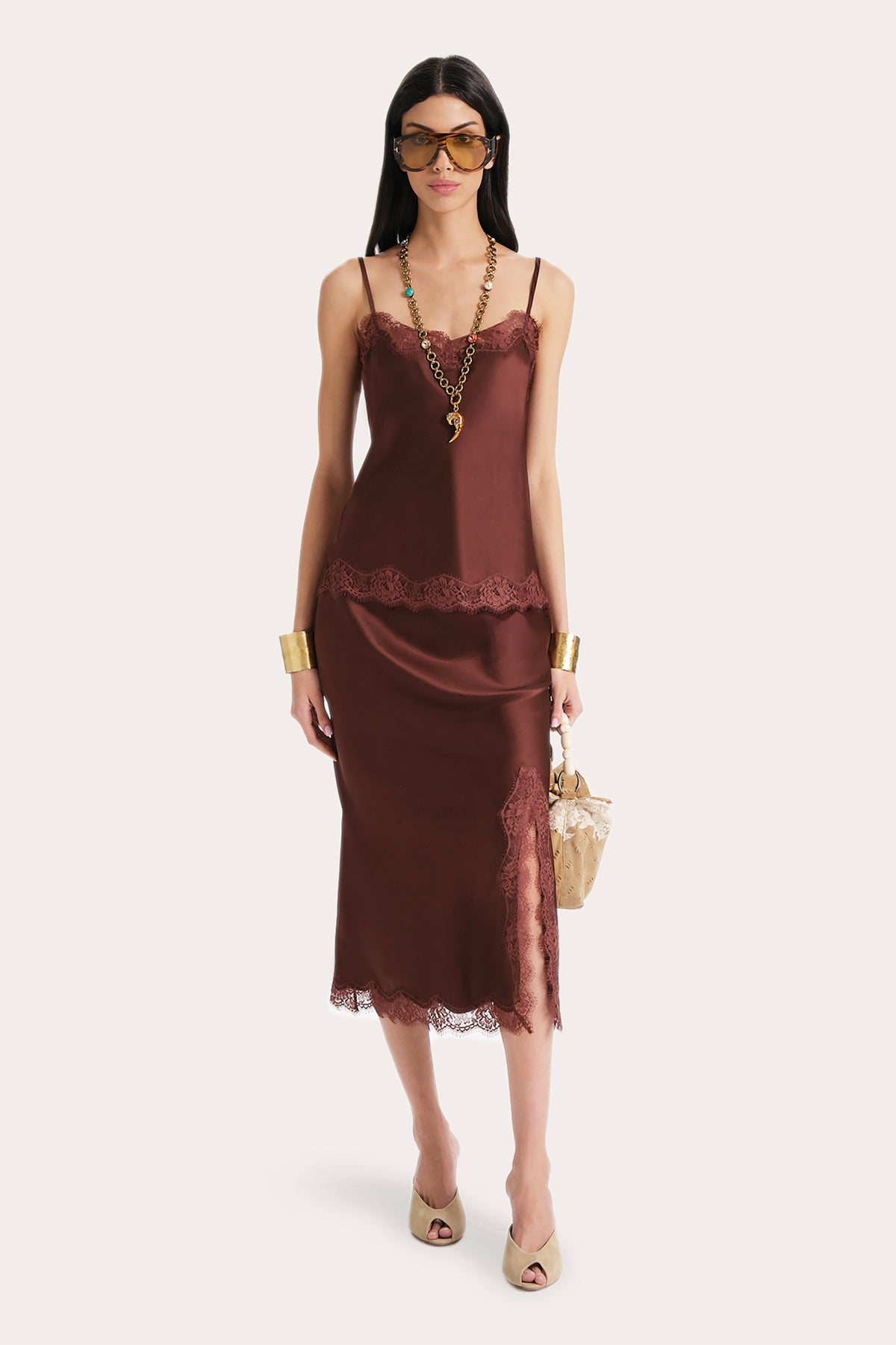 Elie Tahari Brooke Silk Charmeuse Lace Trim Skirt