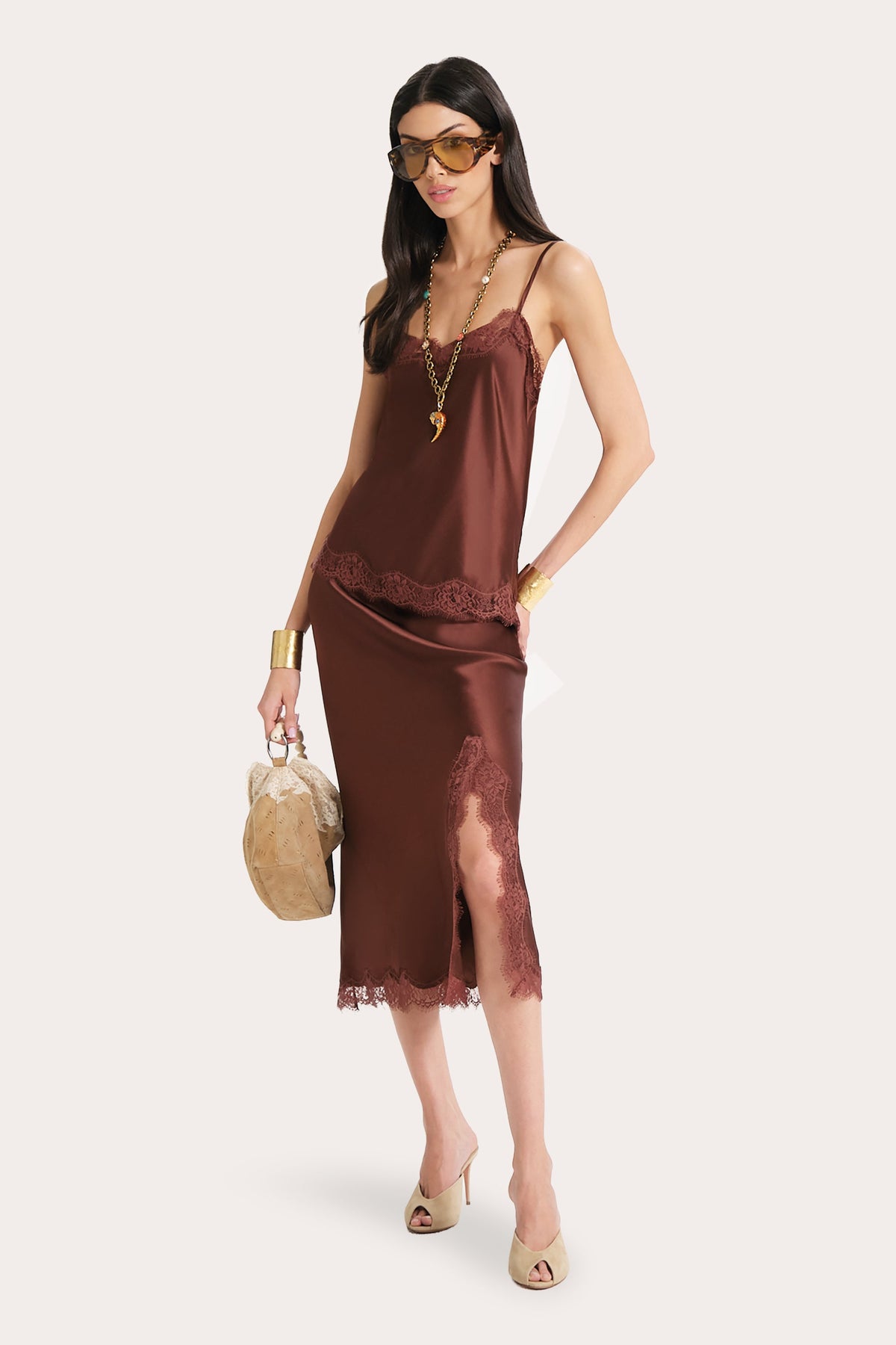 Elie Tahari Brooke Silk Charmeuse Lace Trim Skirt