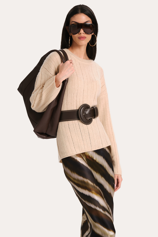 Elie Tahari Round Buckle Leather Belt