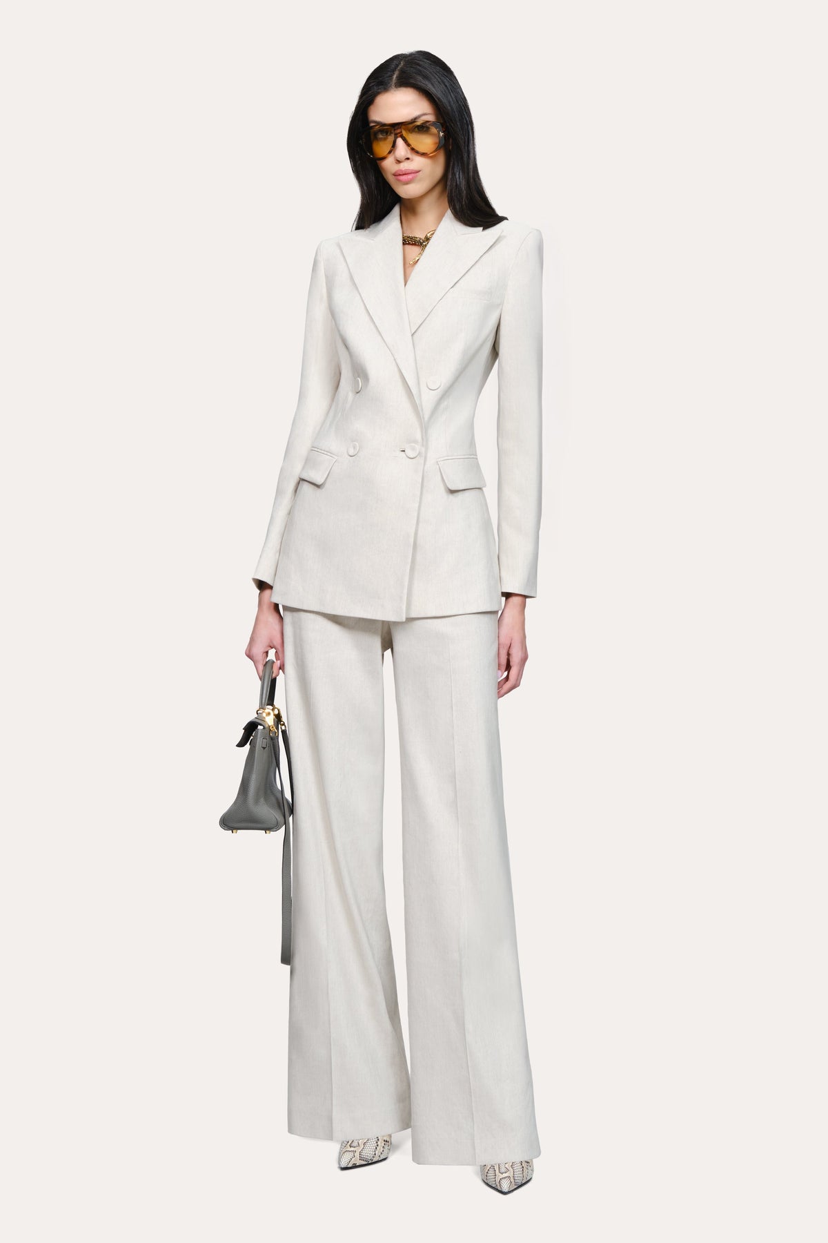 Elie Tahari Solenne Double Breasted Linen Blazer