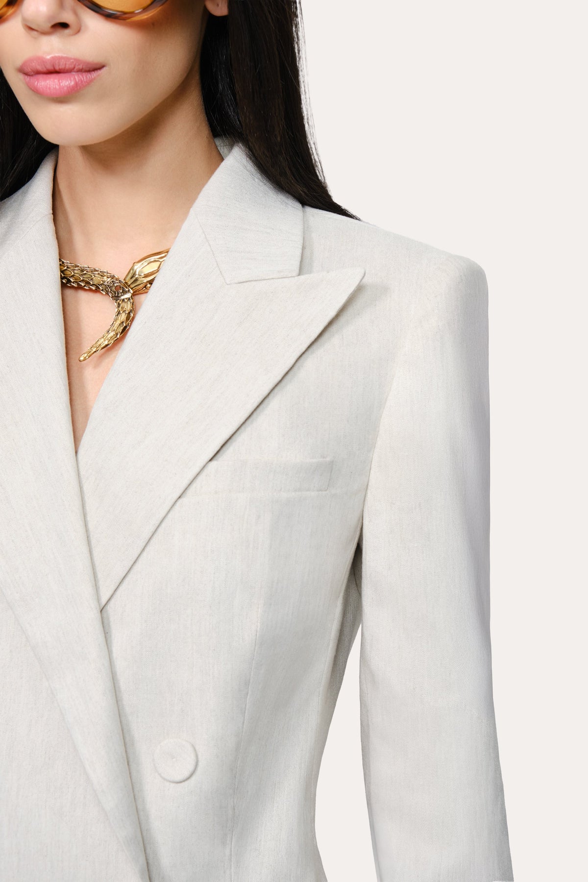 Elie Tahari Solenne Double Breasted Linen Blazer