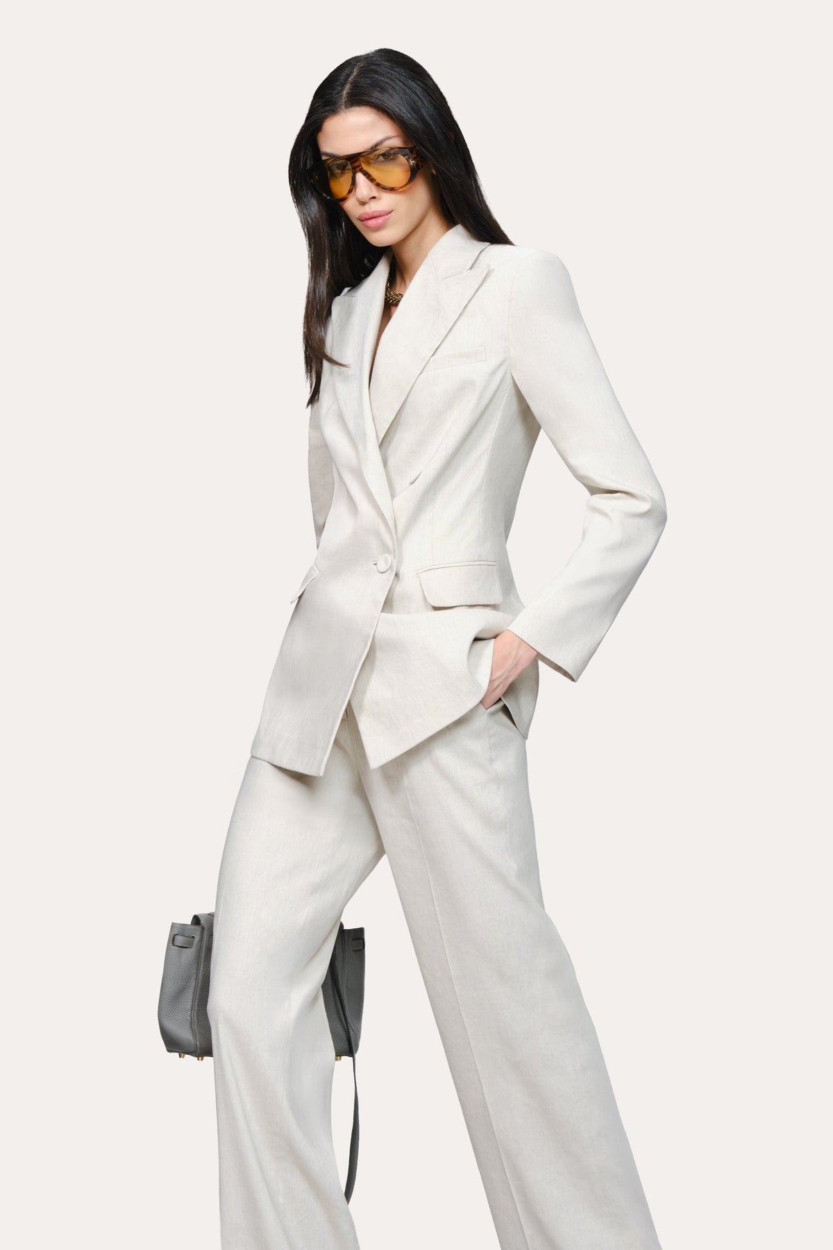 Elie Tahari Solenne Double Breasted Linen Blazer