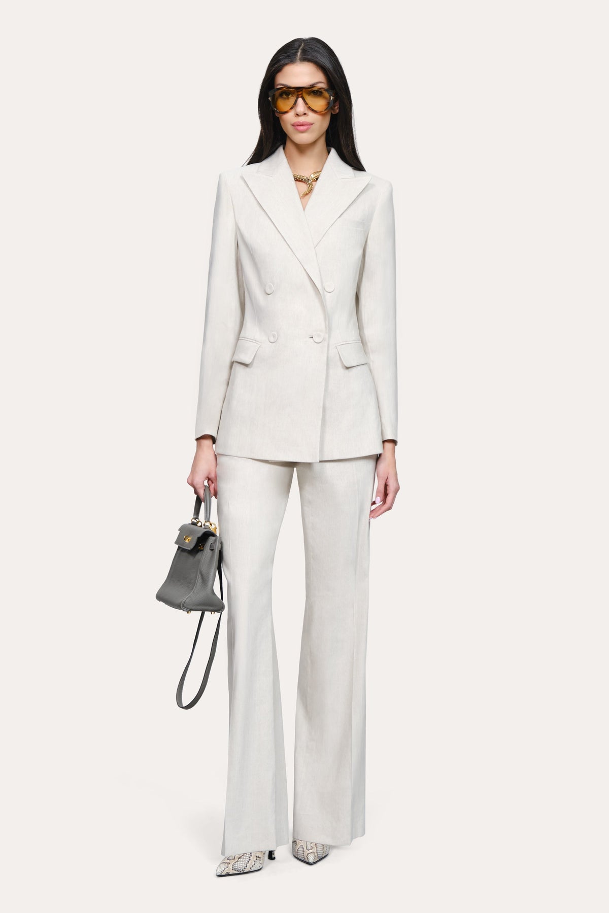 Elie Tahari Solenne Double Breasted Linen Blazer
