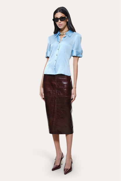 Elie Tahari Sylvie Silk Charmeuse Short Sleeve Shirt