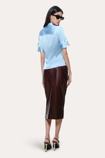 Elie Tahari Sylvie Silk Charmeuse Short Sleeve Shirt