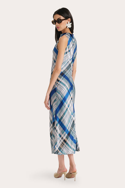 Elie Tahari Grace Silk Charmeuse Plaid Draped Midi Dress