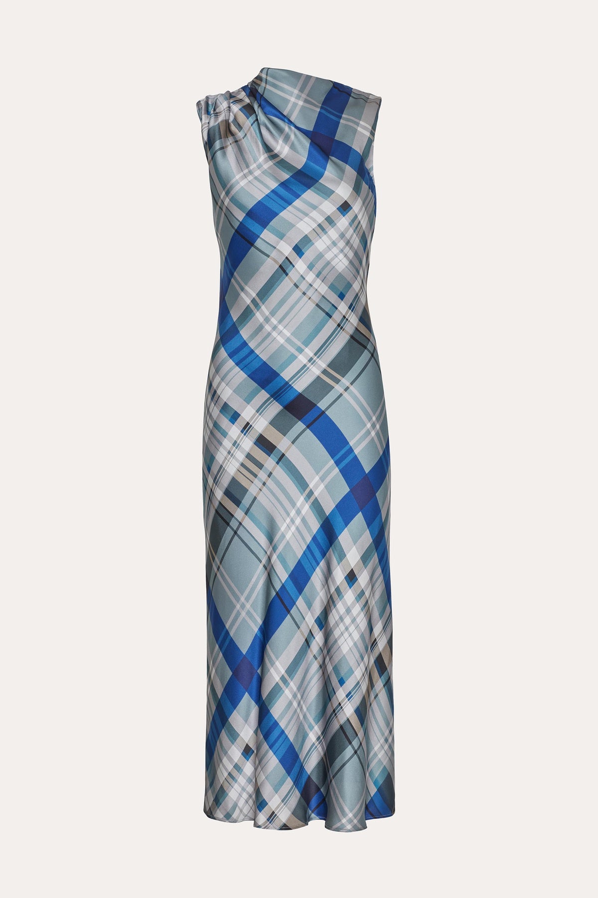 Elie Tahari Grace Silk Charmeuse Plaid Draped Midi Dress
