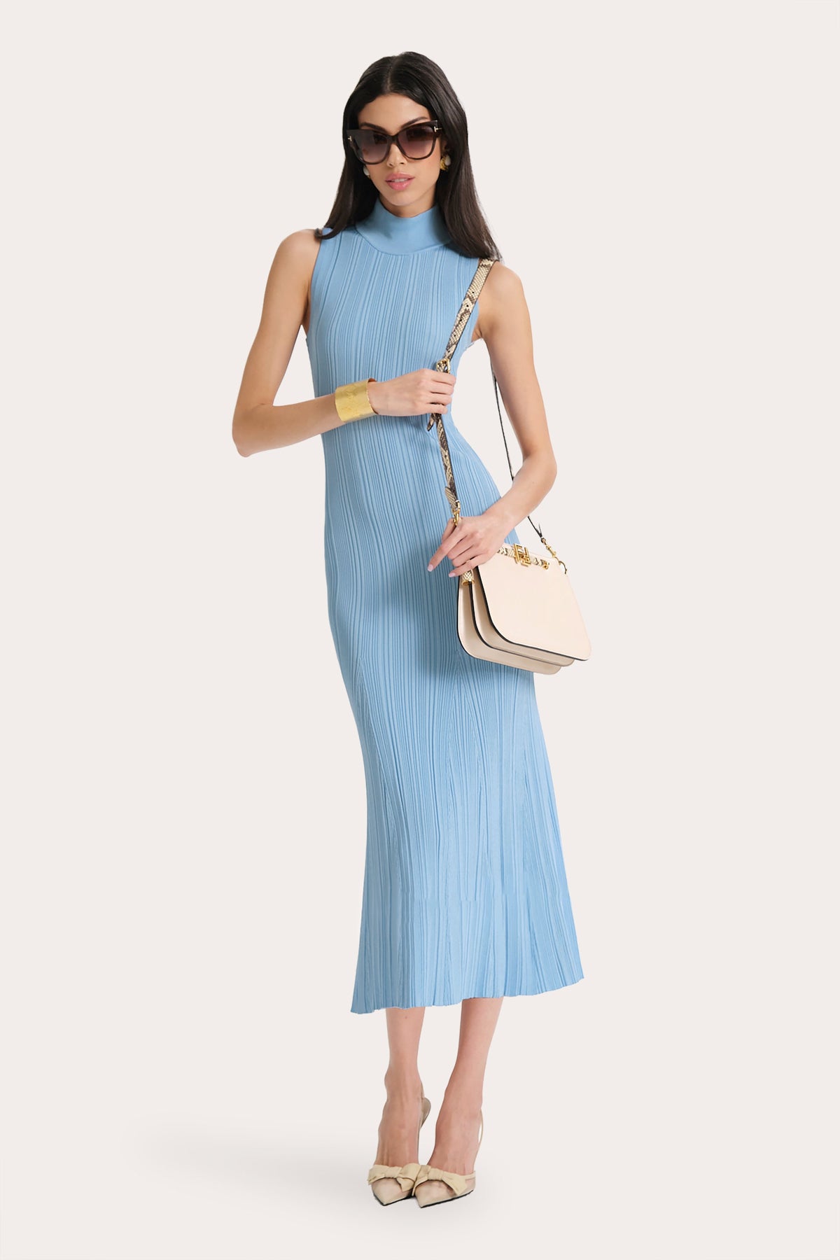 Elie Tahari Azura Ribbed Trumpet Mock Neck Dress