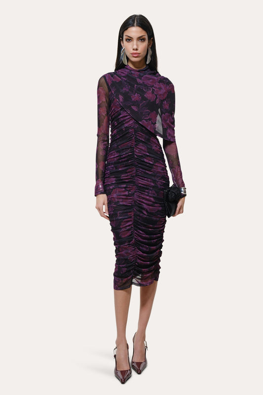 Elie Tahari Georgia Ruched Mesh Dress