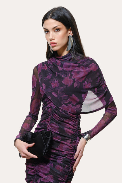 Elie Tahari Georgia Ruched Mesh Dress