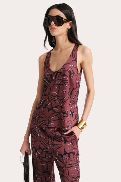 Elie Tahari Naya Silk Charmeuse Coral Print Top