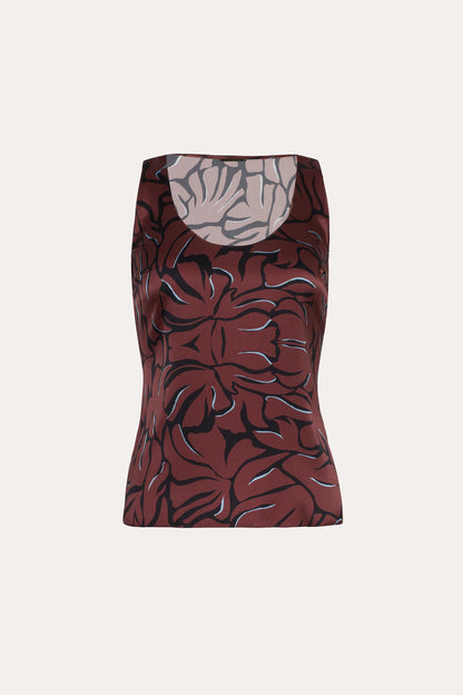 Elie Tahari Naya Silk Charmeuse Coral Print Top