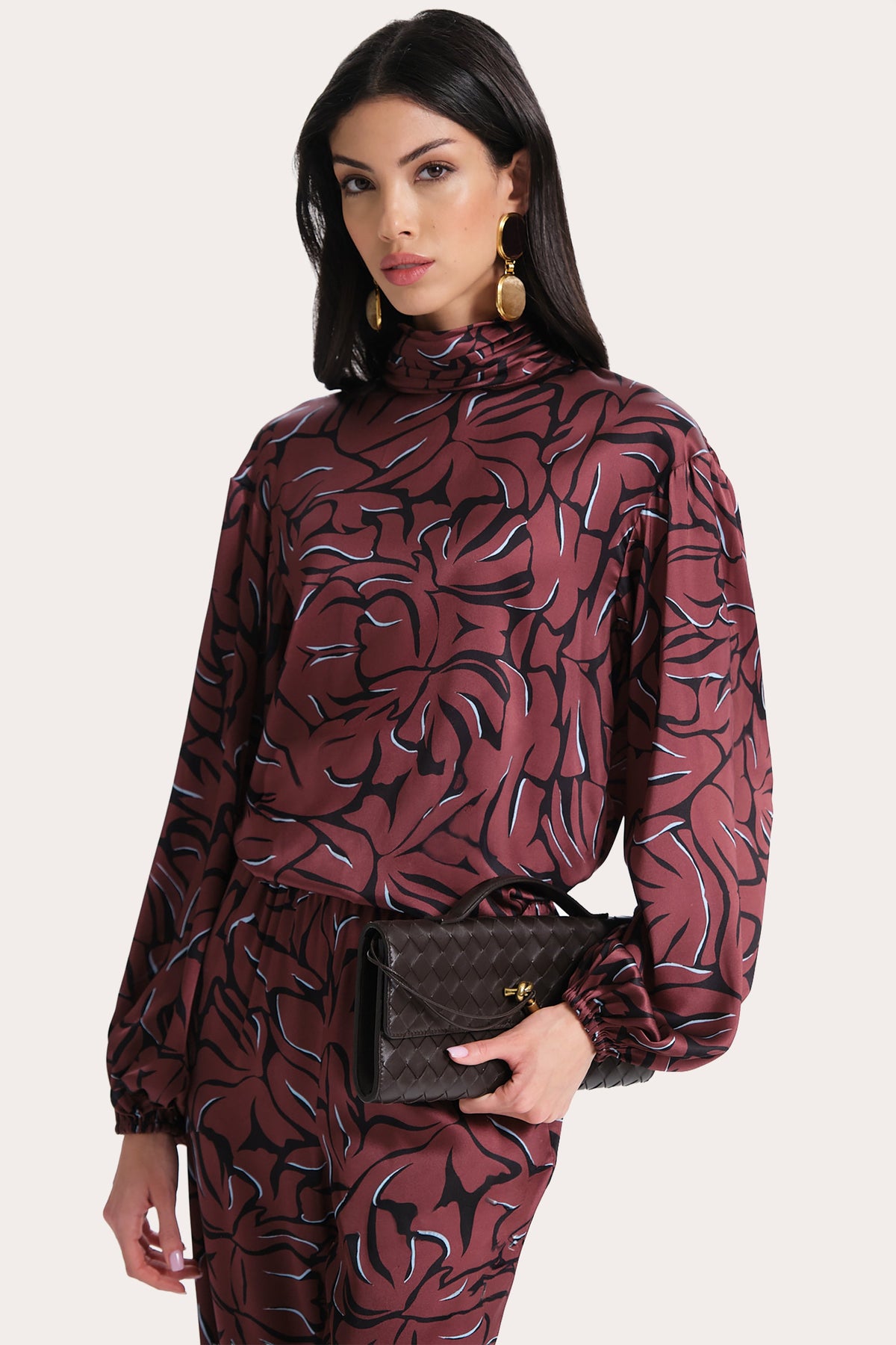Elie Tahari Naya Silk Charmeuse Coral Print Blouse