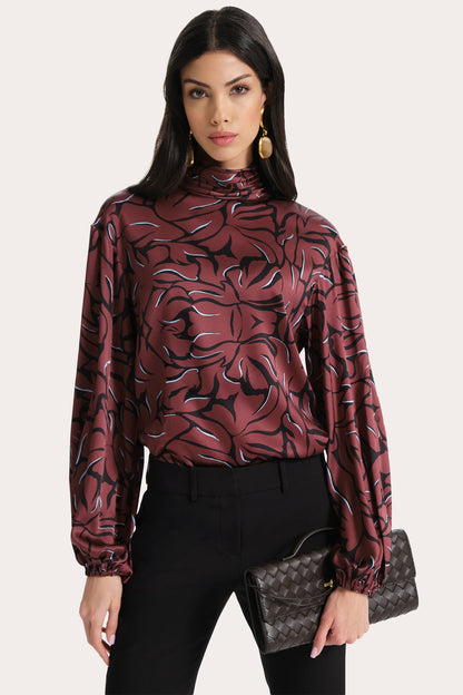 Elie Tahari Naya Silk Charmeuse Coral Print Blouse