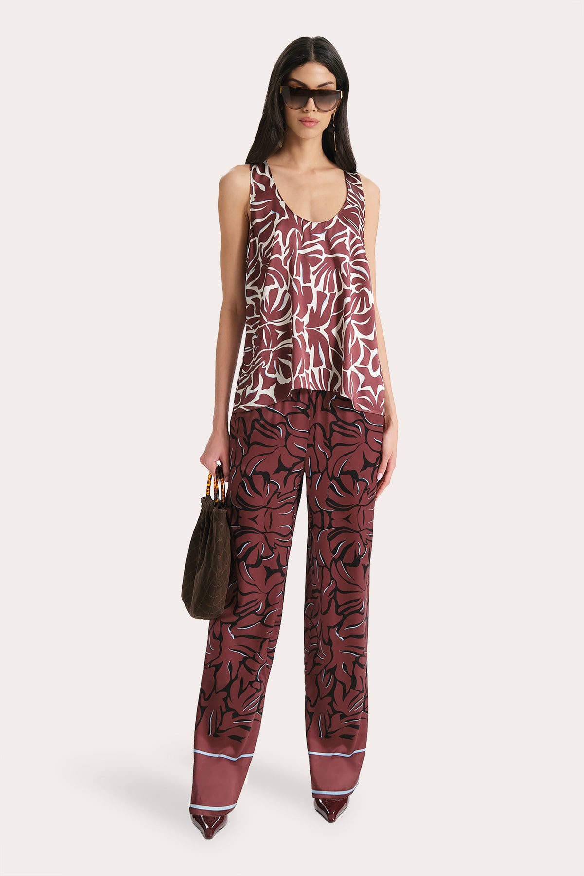 Elie Tahari Naya Silk Charmeuse Coral Print Top